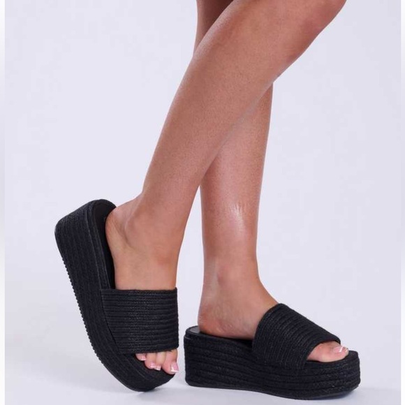 Anthropologie Matisse Montego Black Platform Slides Size 6 - Picture 2 of 8